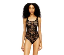 Nylon-Body mit Spitzenmuster - Bodys - Damen - Schwarz