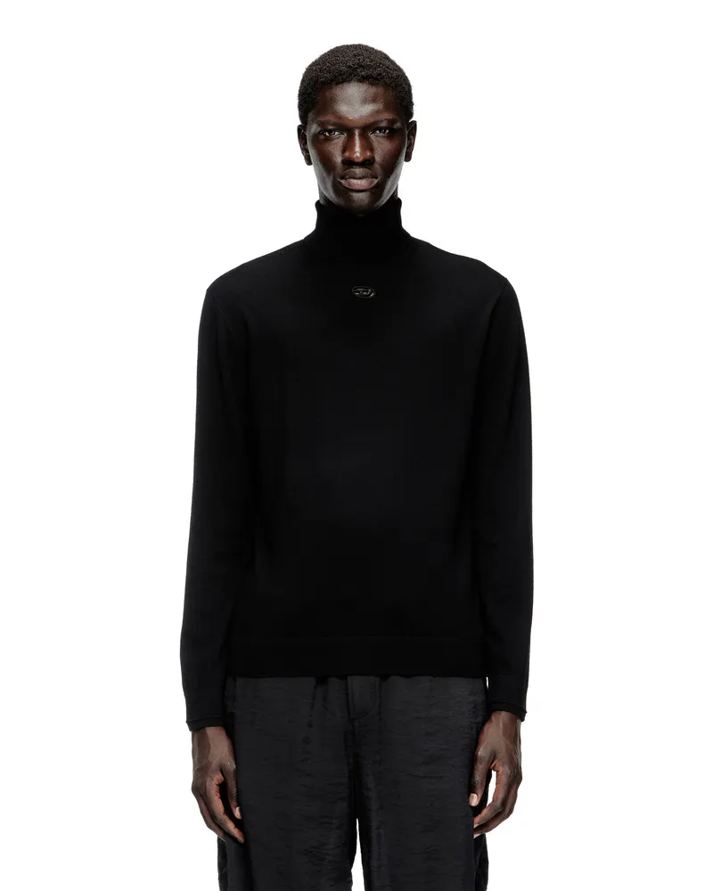 Diesel Rollkragenpullover aus Wolle mit Cutout-Logo - Strickwaren - Herren - Schwarz Schwarz