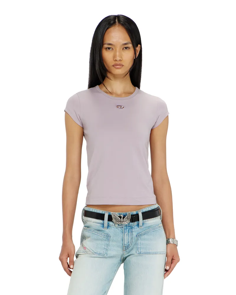 Diesel T-Shirt mit ausgeschnittenem, besticktem Logo - T-Shirts - Damen - Violett Violett