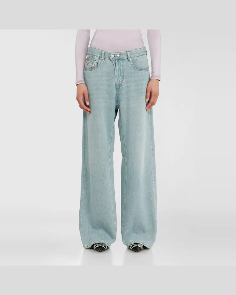 Diesel Relaxed Jeans Low Waist 1996 D-Sire, Hellblau, Knopfverschluss Blau