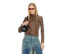 Bikerjacke mit Rippstrickeinsätzen - Oberteile - Damen - Braun