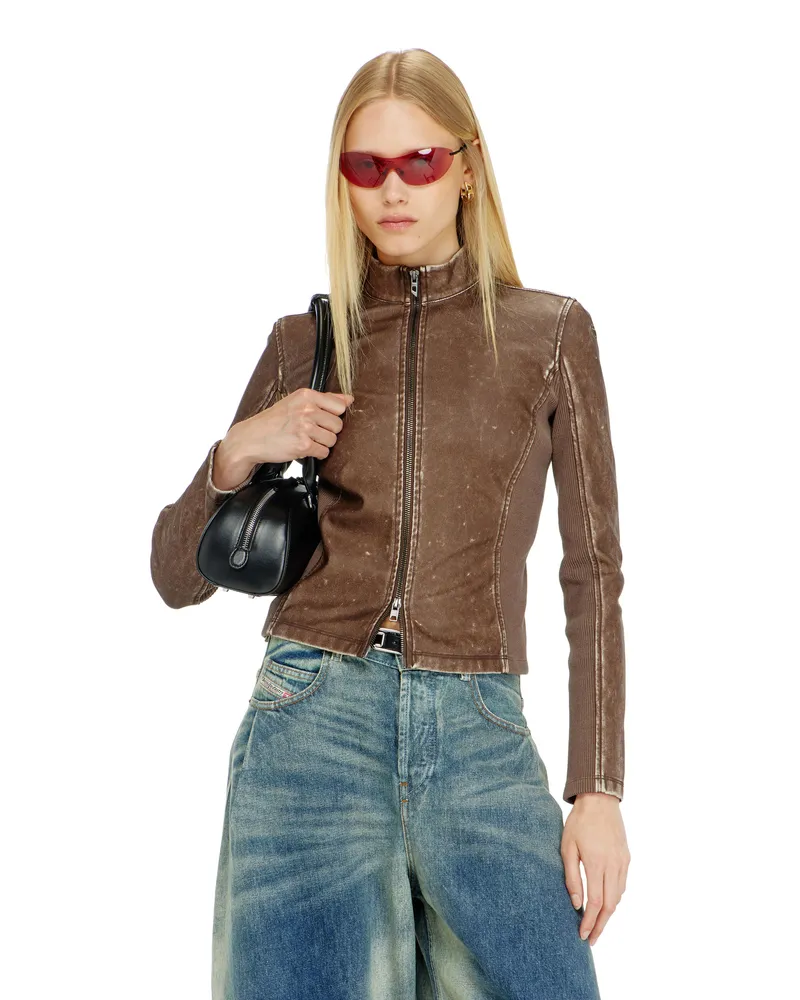 Diesel Bikerjacke mit Rippstrickeinsätzen - Oberteile - Damen - Braun Braun