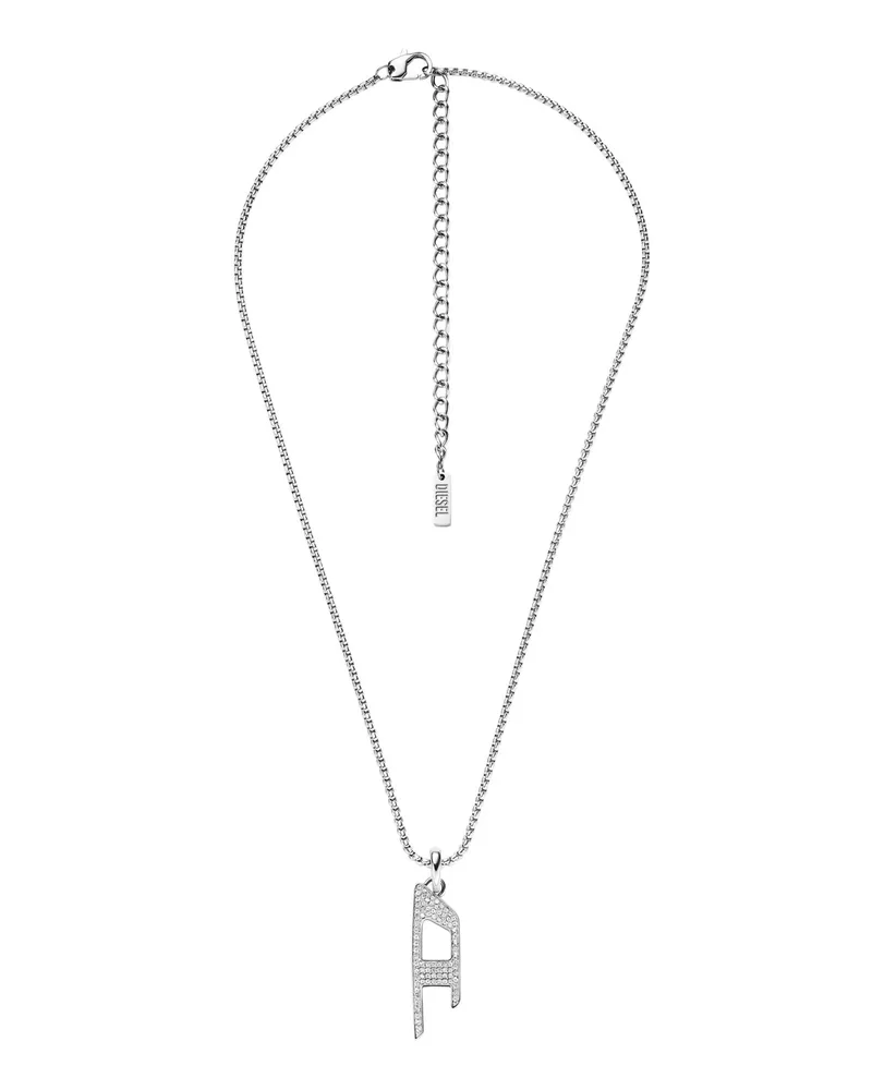 Diesel Halskette mit Glitzeranhänger aus Edelstahl - Halsketten - Unisex - Silber Silber