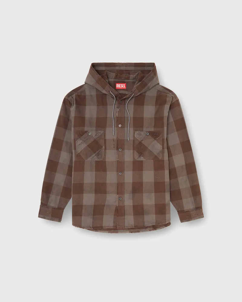 Diesel Kapuzenshirt aus distressed kariertem Flanell - Hemden - Herren - Braun Braun