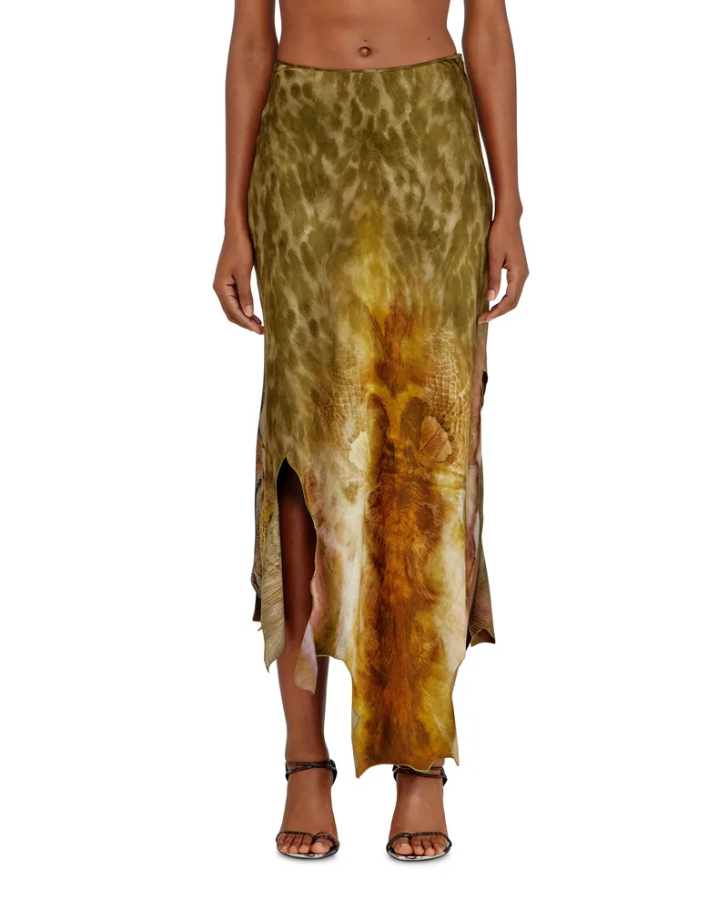 Diesel Langer, asymmetrischer Rock aus bedrucktem Satin - Röcke - Damen - Bunt Bunt