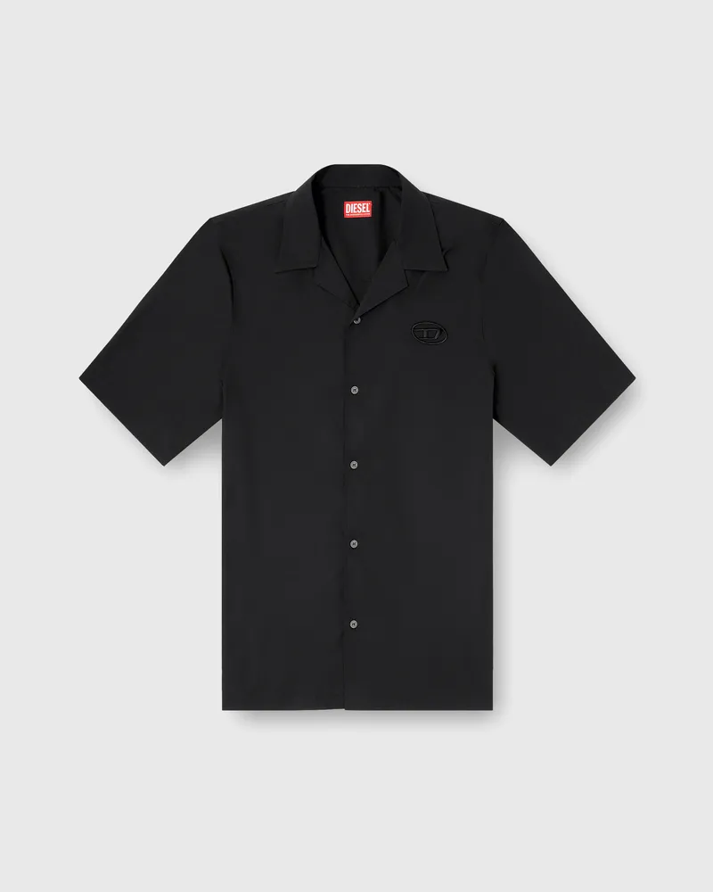 Diesel Stretch-Popeline-Hemd mit Oval-D-Stickerei - Hemden - Herren - Schwarz Schwarz
