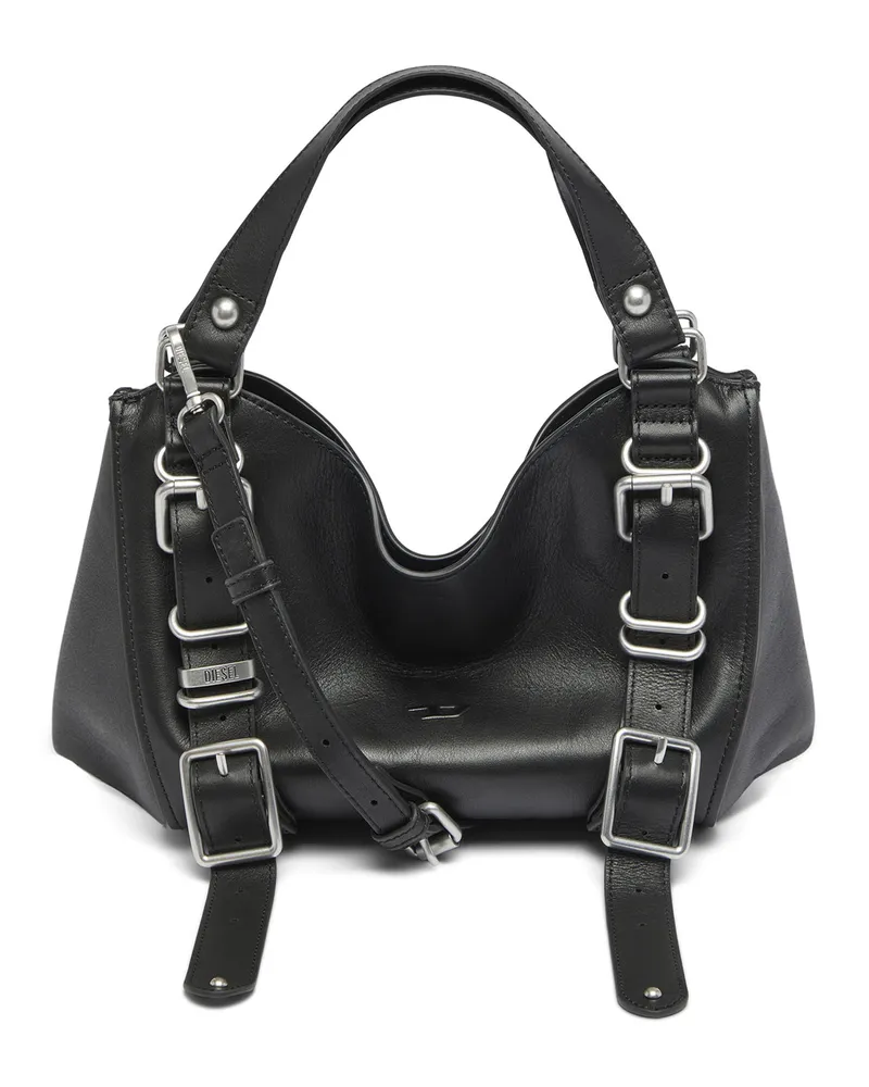Diesel D-One-Small Henkeltasche aus behandeltem Leder - Handtaschen - Damen - Schwarz Schwarz