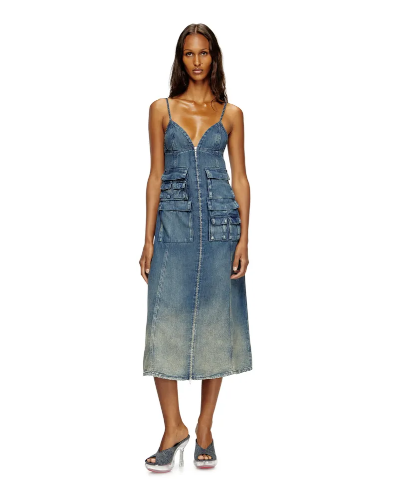 Diesel Kleid aus fließendem Denim mit vielgetragenem Laser-Effekt - Kleider - Damen - Blau Blau