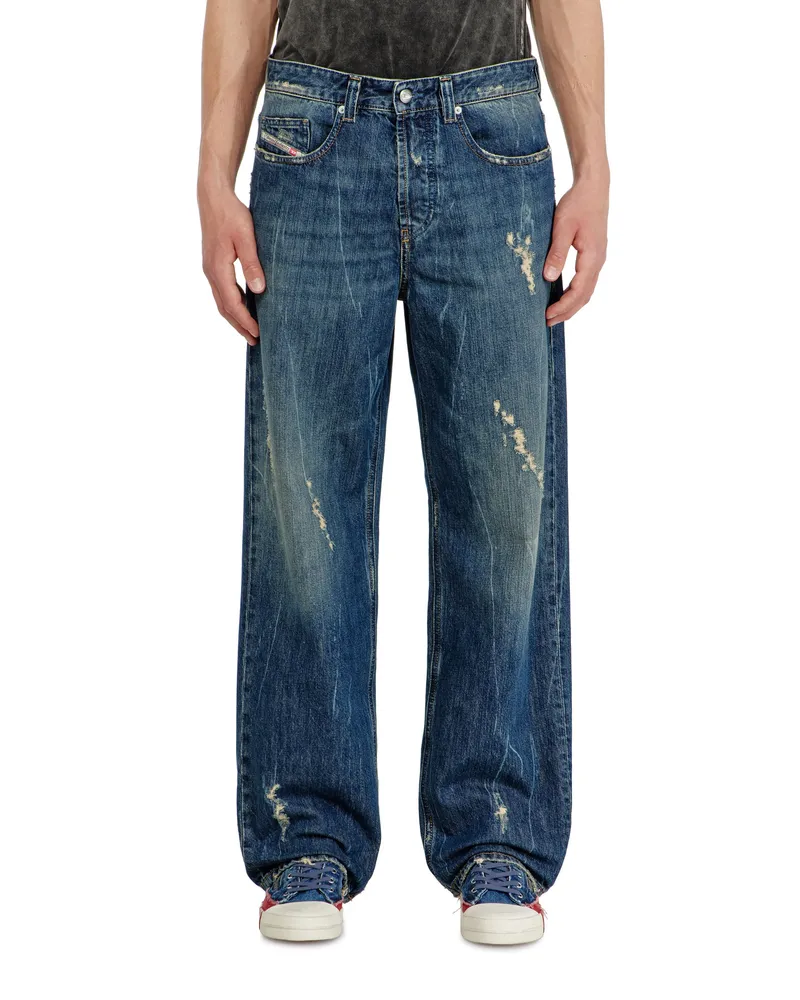 Diesel Relaxed Jeans Low Waist 2001 D-Macro,, Knopfverschluss Blau