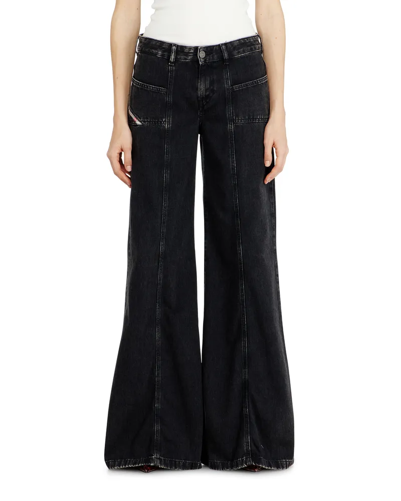 Diesel Flare Jeans Low Waist D-Akii, Schwarz/Dunkelgrau, Reißverschluss Schwarz