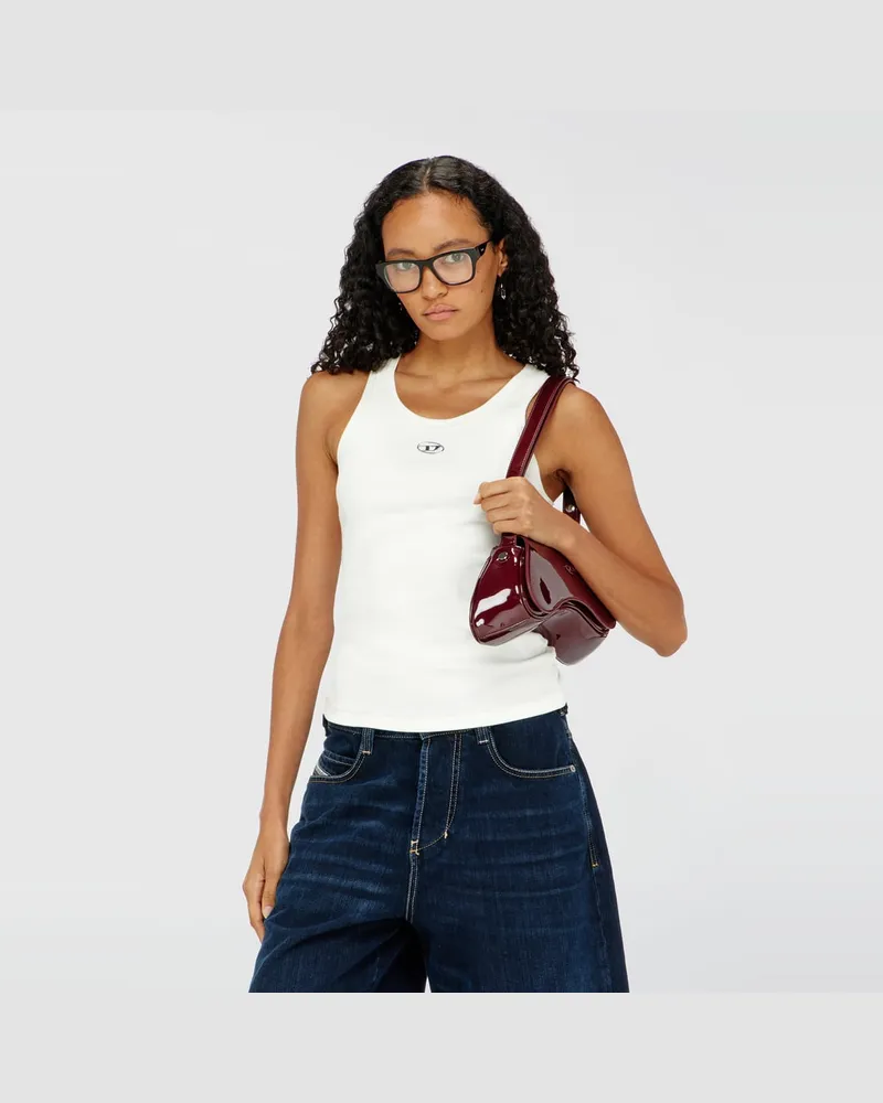 Diesel Schmal geschnittenes, geripptes Tanktop mit metallischem Oval D - T-Shirts - Damen - Weiss Weiss