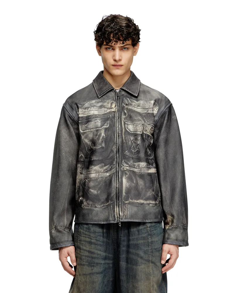 Diesel Jacke aus Leder mit Trompe l'ail-Taschen - Lederjacken - Herren - Schwarz Schwarz