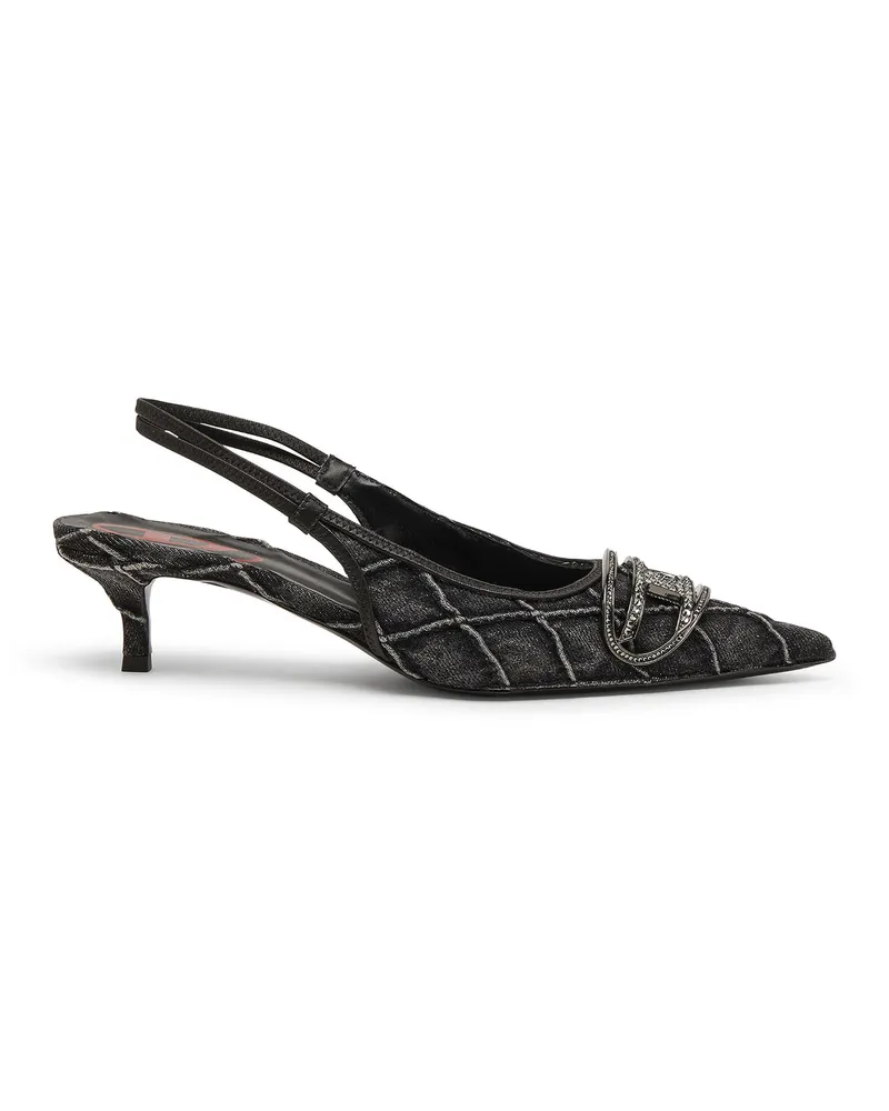 Diesel D-Venus-Crystal-Logo Stepp-Denim-Slingback-Pumps - Pumps - Damen - Schwarz Schwarz