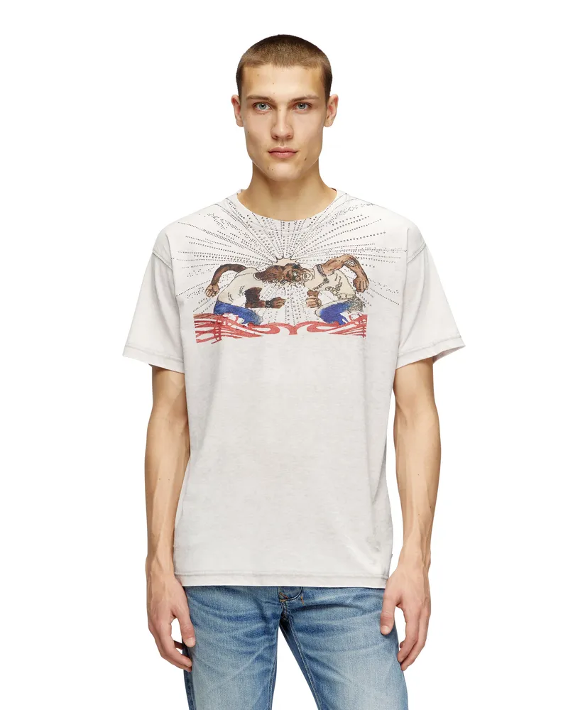 Diesel T-Shirt mit Strass-Grafik - T-Shirts - Herren - Grau Grau