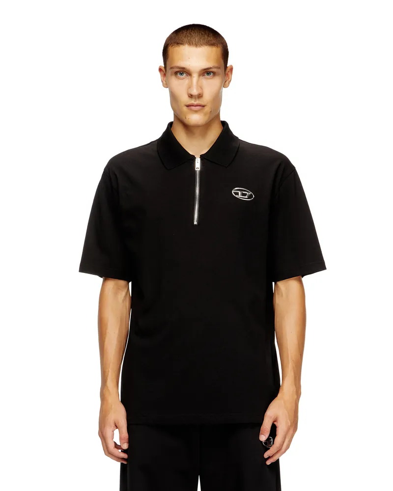 Diesel Front-Reißverschluss-Poloshirt mit lasergeschnittenem Oval D - Polohemden - Herren - Schwarz Schwarz