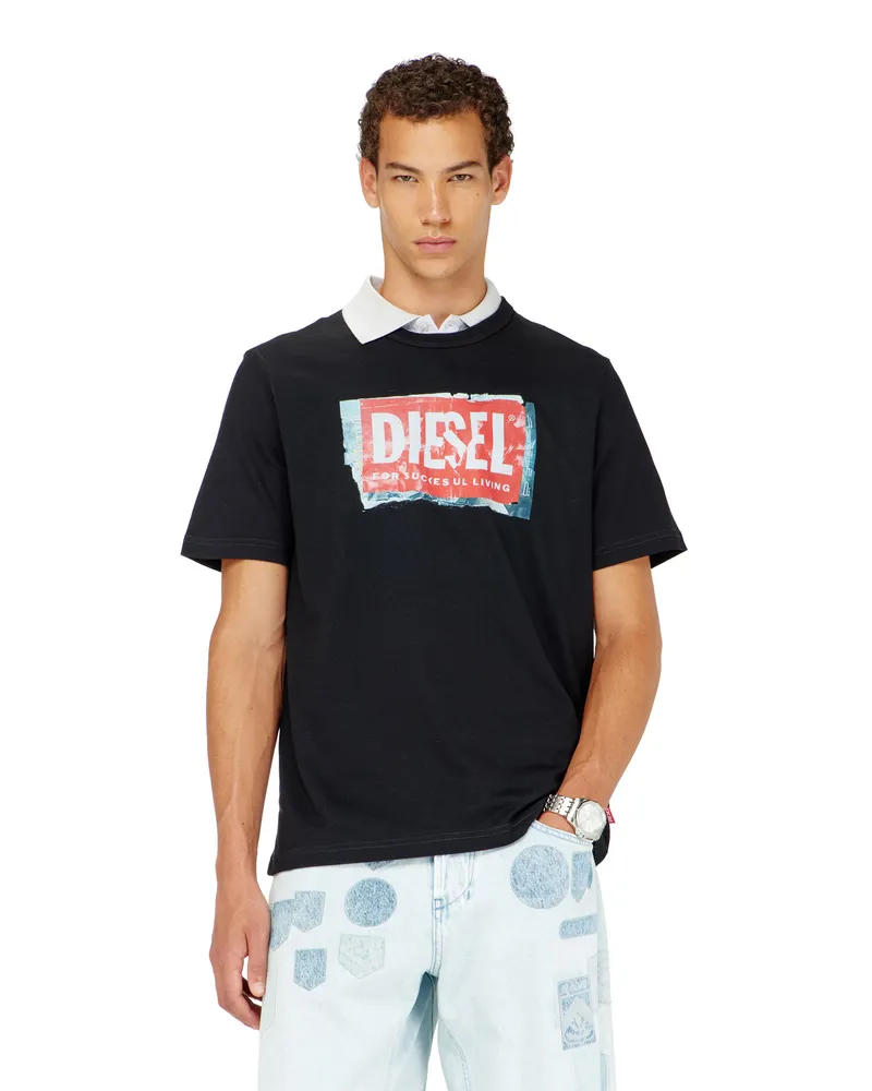 Diesel T-Shirt mit Logo in Knitter-Optik - T-Shirts - Herren - Schwarz Schwarz