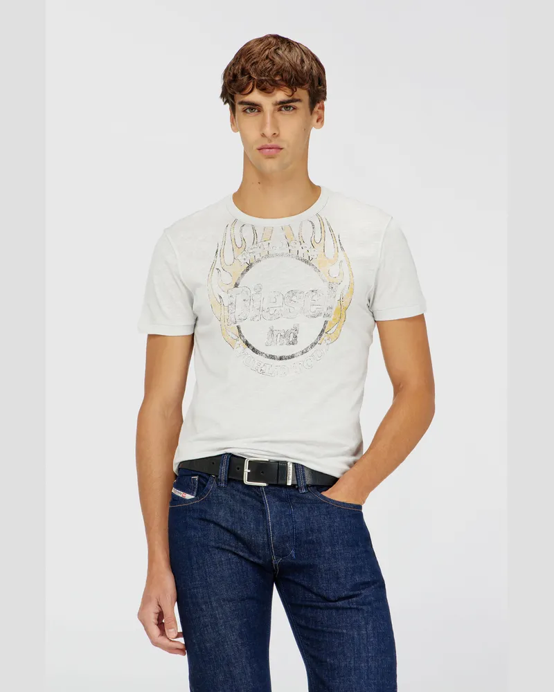 Diesel T-Shirt aus Slub-Jersey mit Crack-Print - T-Shirts - Herren - Weiss Weiss