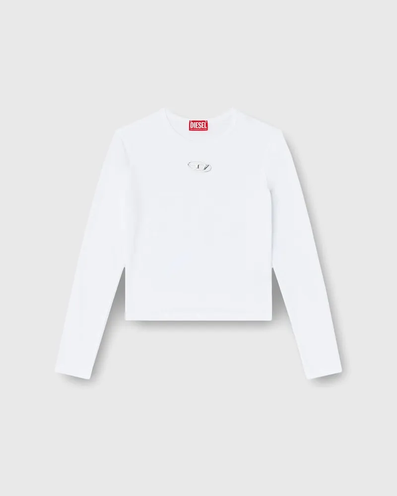 Diesel Langarm-Oberteil mit Oval D-Ausschnitt - T-Shirts - Damen - Weiss Weiss