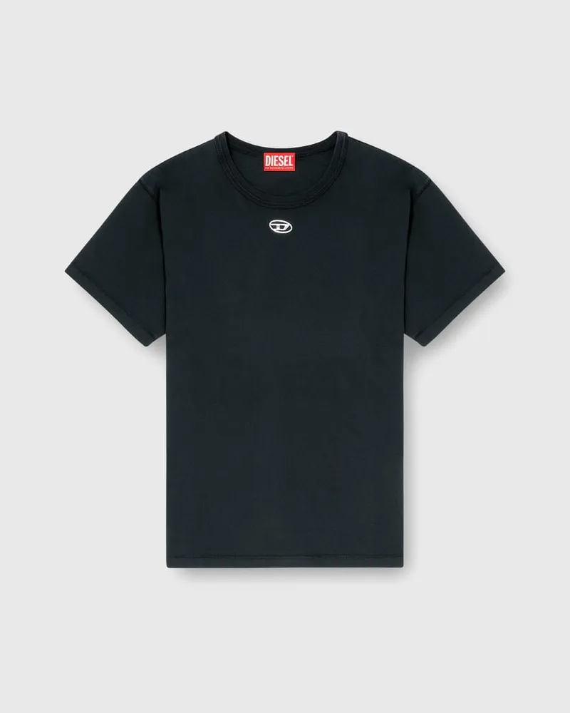 Diesel Baumwoll-T-Shirt mit metallischem Oval D - T-Shirts - Damen - Schwarz Schwarz