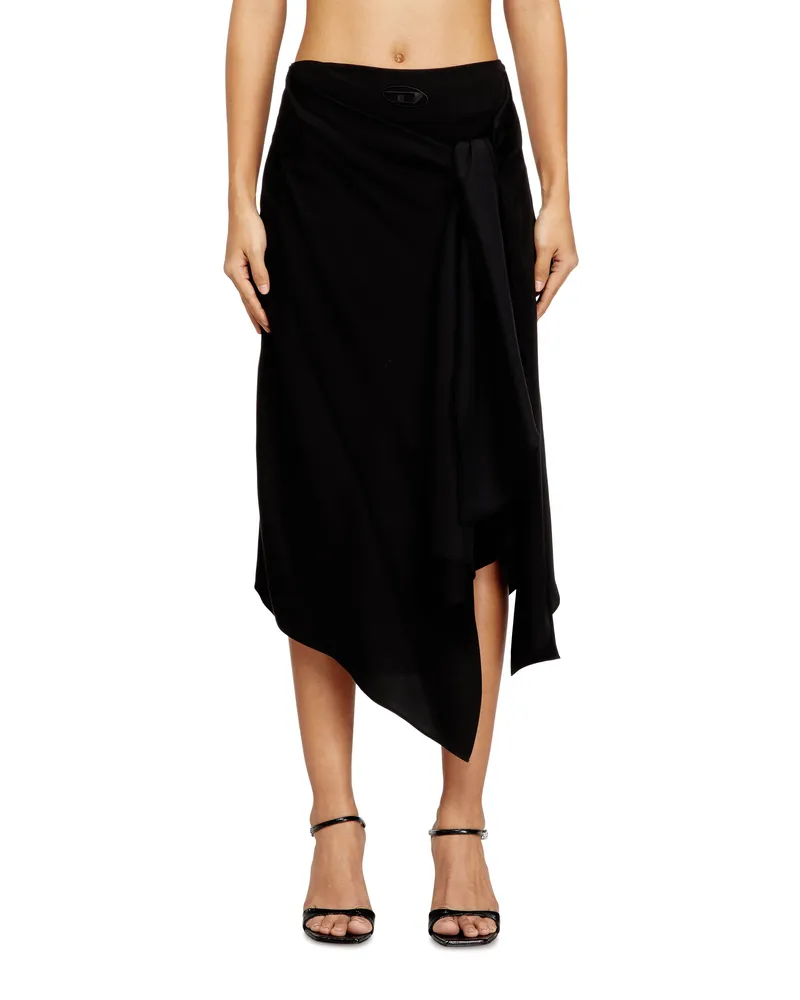 Diesel Rock aus fließendem Cupro mit Frontknoten - Röcke - Damen - Schwarz Schwarz