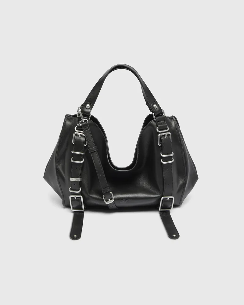 Diesel D-One-Medium Henkeltasche aus behandeltem Leder - Handtaschen - Unisex - Schwarz Schwarz