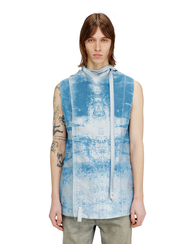 Diesel Ärmellose Weste aus farbigem Satin-Denim - Westen - Herren - Blau Blau