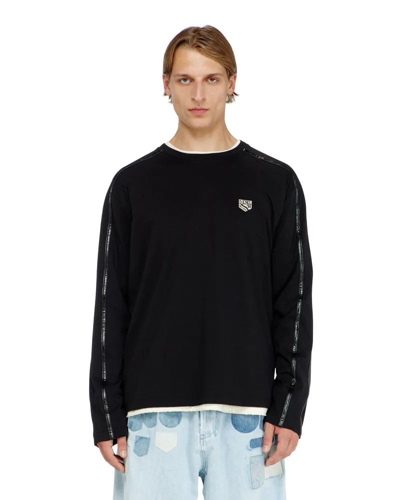 Diesel Langarm-T-Shirt mit tonalen Abschlüssen - T-Shirts - Herren - Schwarz Schwarz