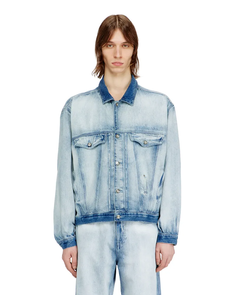 Diesel Trucker-Jacke aus mittelhellem Skeleton-Denim - Denim jacken - Unisex - Blau Blau