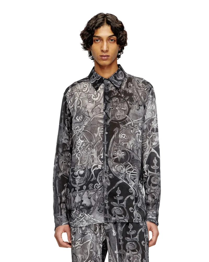 Diesel Hemd aus TENCEL mit mittelalterlichem Print - Hemden - Herren - Schwarz Schwarz