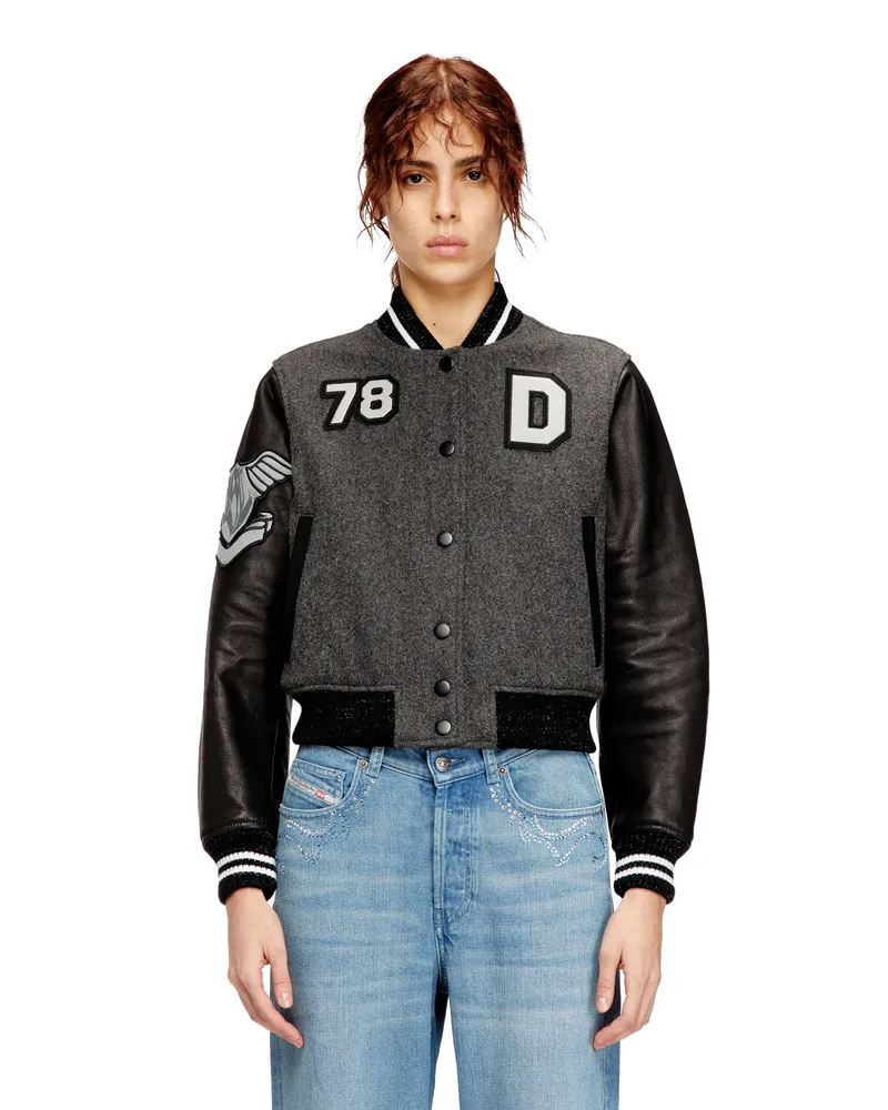 Diesel Kurz geschnittene Collegejacke aus Wolle und Leder - Lederjacken - Damen - Bunt Bunt