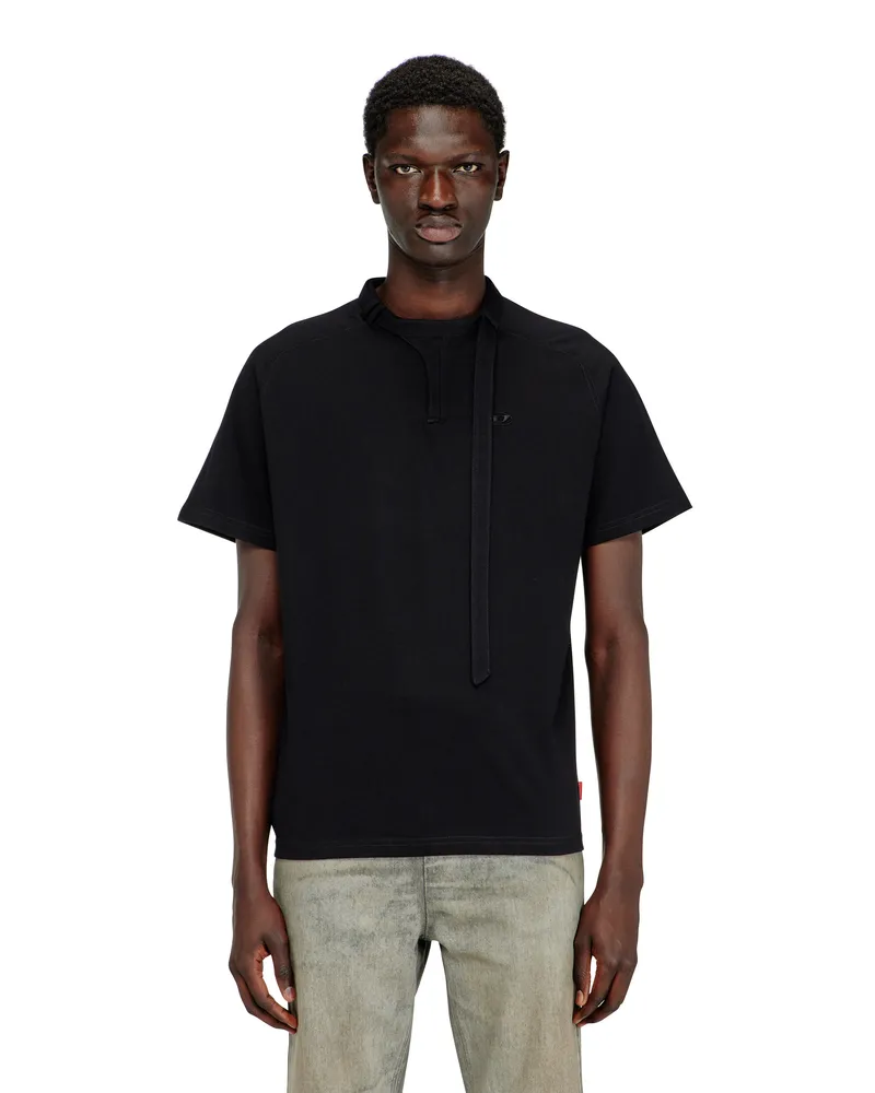 Diesel T-Shirt mit Biker-Halsriemen - T-Shirts - Herren - Schwarz Schwarz