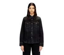 Western-Hemd aus behandeltem Denim - Denimhemden - Damen - Schwarz