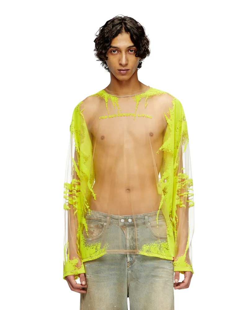 Diesel Langarm-T-Shirt aus Nylon mit Text-Print - T-Shirts - Unisex - Gelb Gelb