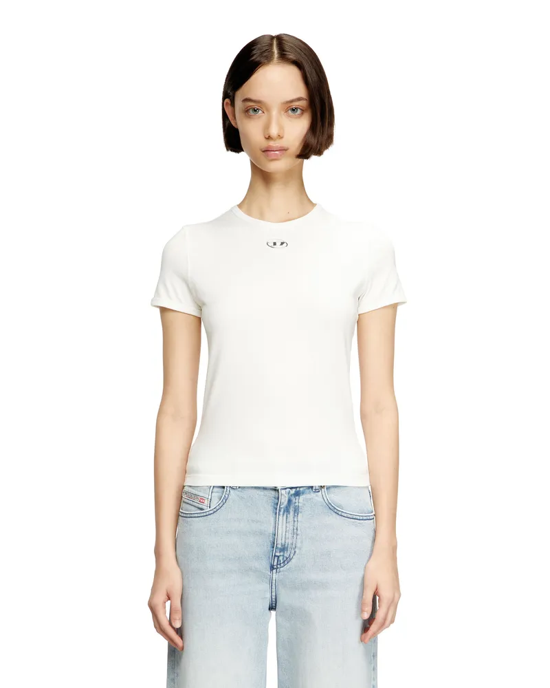 Diesel Schmal geschnittenes T-Shirt mit metallischem Oval D - T-Shirts - Damen - Weiss Weiss