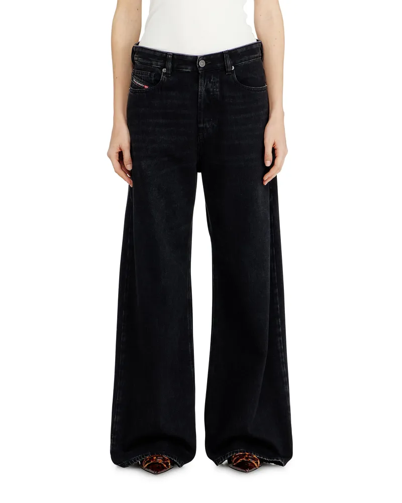 Diesel Relaxed Jeans Low Waist 1996 D-Sire, Schwarz/Dunkelgrau, Knopfverschluss Schwarz