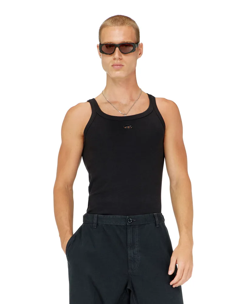 Diesel Schmal geschnittenes Baumwoll-Tanktop mit Oval D-Logo - T-Shirts - Herren - Schwarz Schwarz