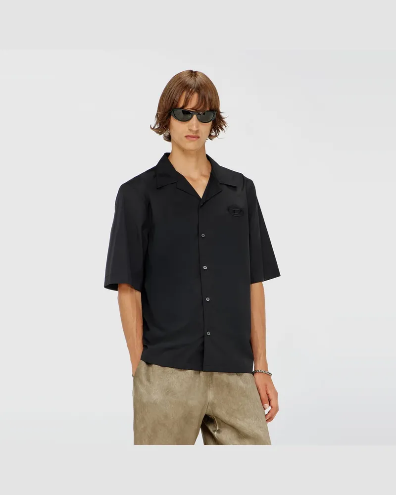 Diesel Stretch-Popeline-Hemd mit Oval-D-Stickerei - Hemden - Herren - Schwarz Schwarz