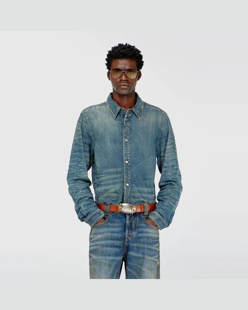 Diesel Hemd aus Denim mit Knitter- und Used-Effekt - Denimhemden - Herren - Blau Blau