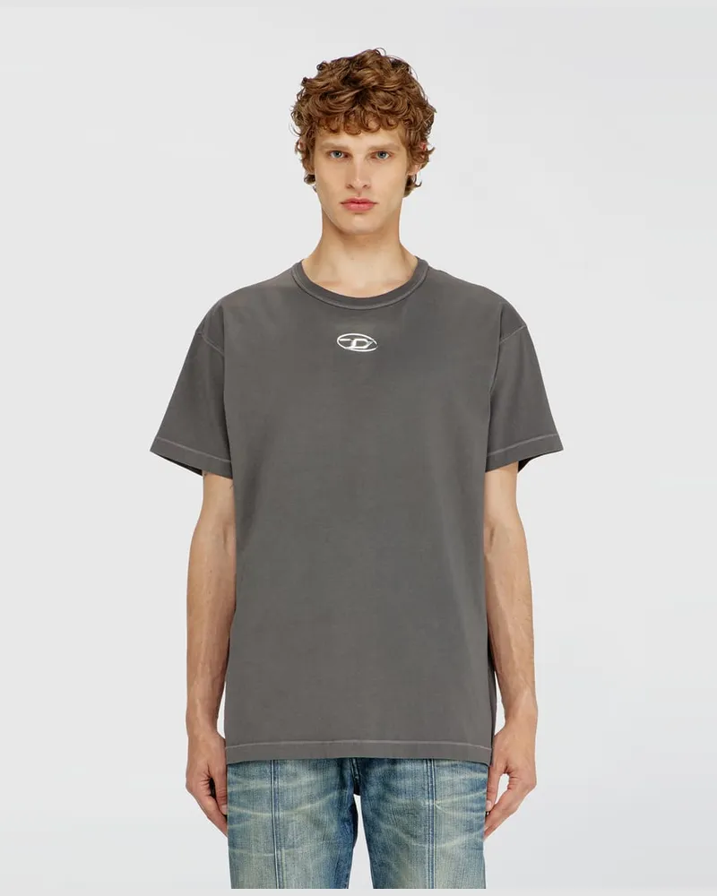 Diesel Leichtes Baumwoll-T-Shirt mit metallischem ovalem D-Logo - T-Shirts - Herren - Grau Grau