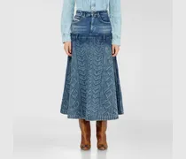Midi-Rock aus Denim mit Zopfmuster-Effekt - Röcke - Damen - Blau