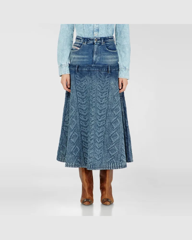 Diesel Midi-Rock aus Denim mit Zopfmuster-Effekt - Röcke - Damen - Blau Blau