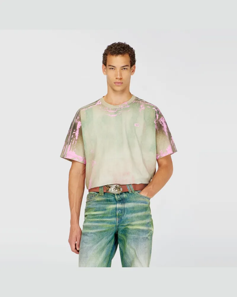 Diesel T-Shirt aus Jersey mit Leder-Crack-Effekt - T-Shirts - Herren - Bunt Bunt