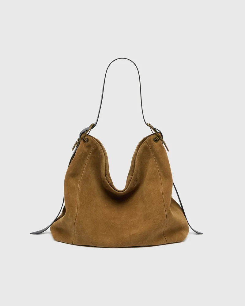 Diesel D-Line Hobo-Tasche aus gewachstem Veloursleder - Schultertaschen - Damen - Braun Braun