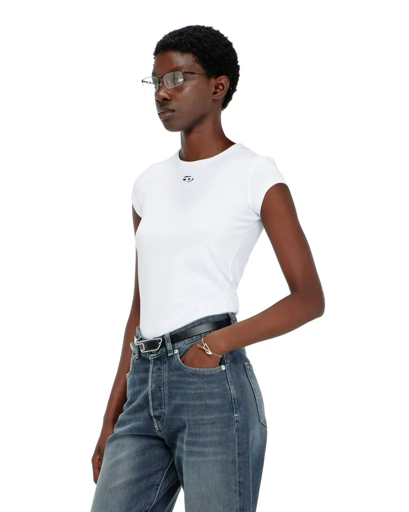 Diesel T-Shirt mit ausgeschnittenem, besticktem Logo - T-Shirts - Damen - Weiss Weiss