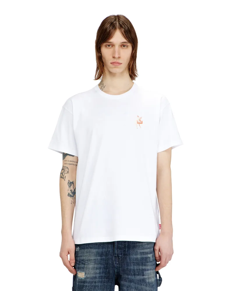 Diesel T-Shirt mit Schwein- und Logoprint - T-Shirts - Herren - Weiss Weiss
