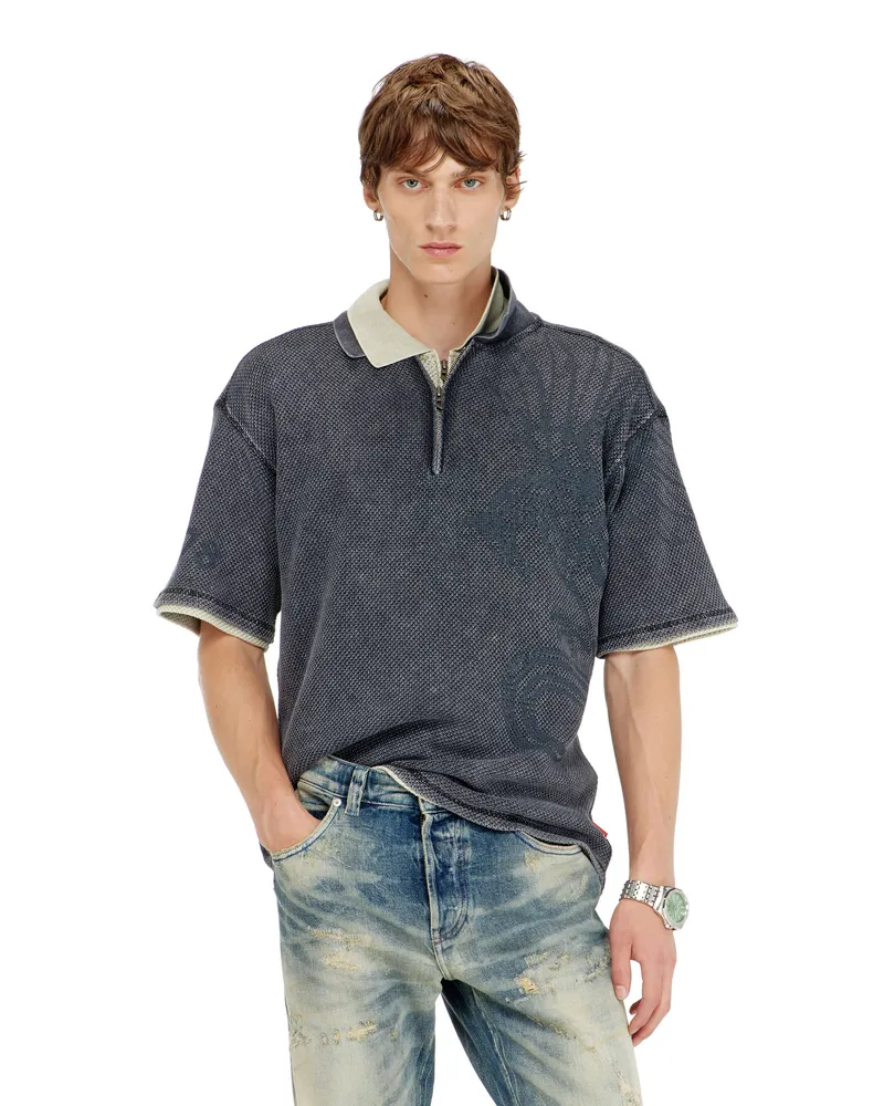 Diesel Mesh-Jacquard-Poloshirt mit Phoenix-Print - Polohemden - Herren - Grau Grau