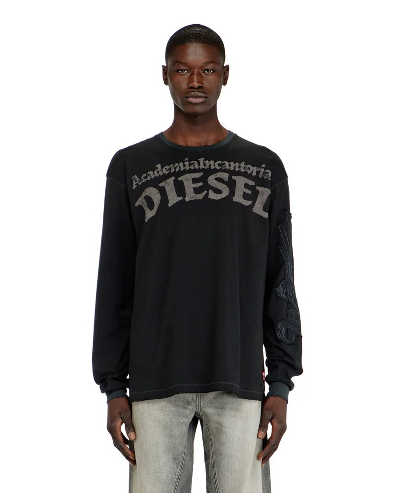 Diesel Langarm-T-Shirt mit Prints und Patches - T-Shirts - Herren - Schwarz Schwarz