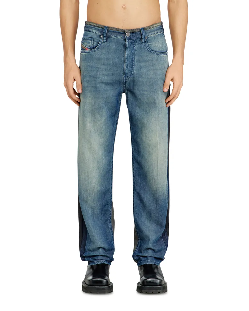 Diesel Regular Jeans Regular Waist 2024 D-Macs, Mittelblau, Knopfverschluss Blau
