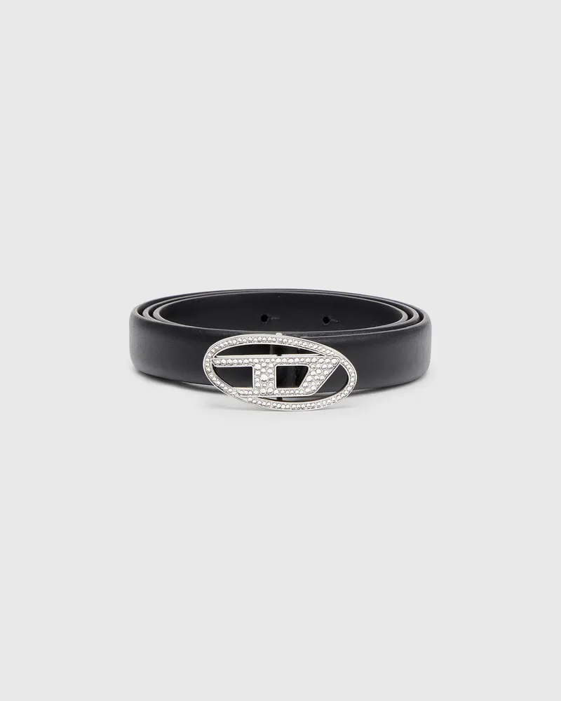 Diesel 1.9cm Schmaler Gürtel aus Leder mit Schnalle aus Kristall - Gürtel - Damen - Schwarz Schwarz