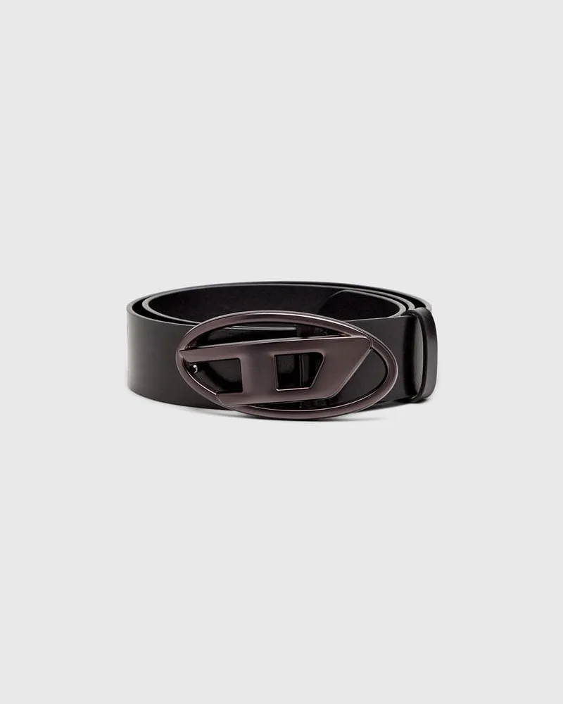 Diesel 3.9cm Gürtel aus Leder mit Metallic-Oval D-Schnalle - Gürtel - Unisex - Schwarz Schwarz